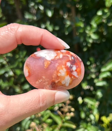 Carnelian Flower Agate Palm Stone - 06A