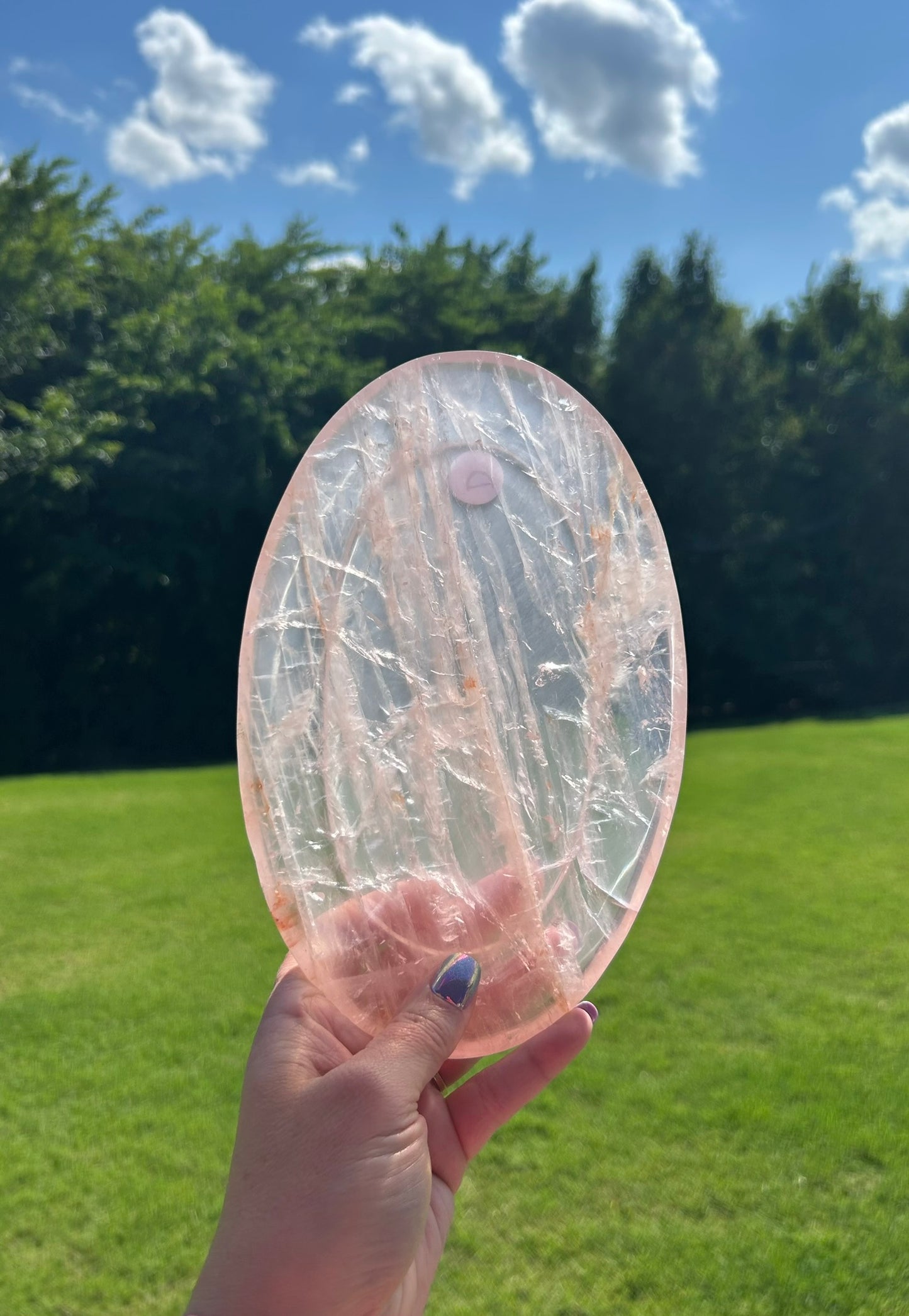 Beautiful Rose Quartz Large Oval Plate (8.8" x 5.6") - #D