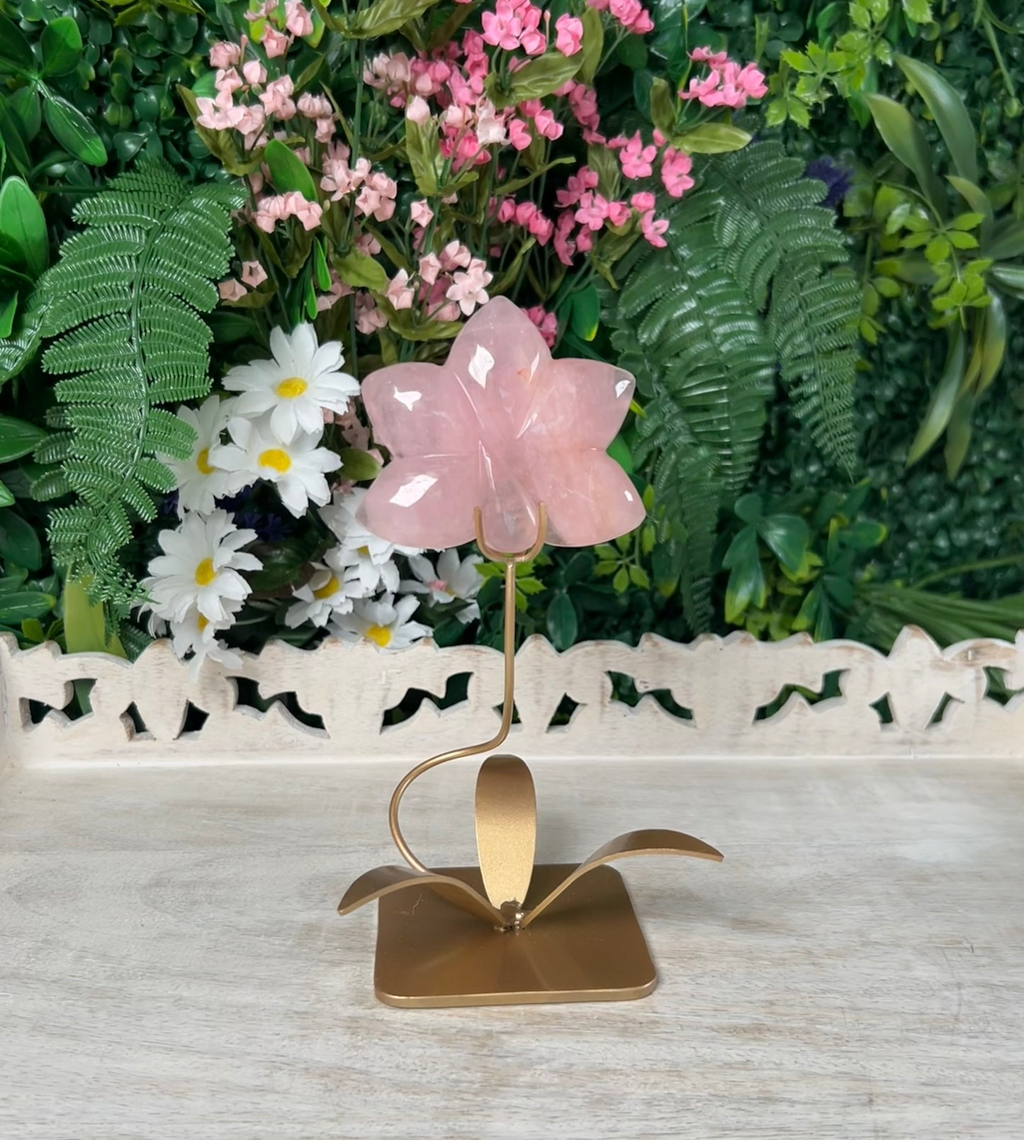 Natural Rose Quartz Orchid Flower (Stand included) - #B
