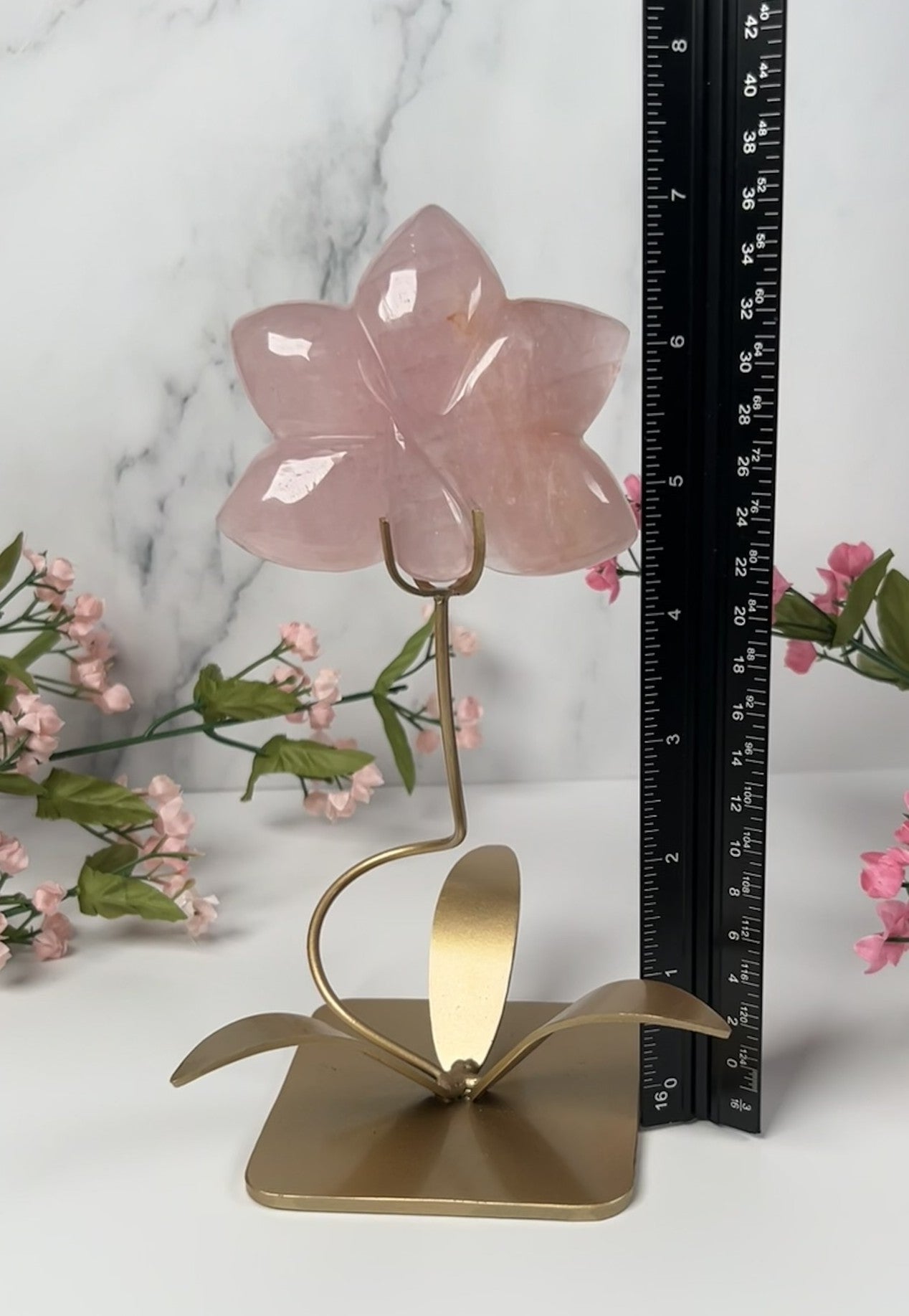 Natural Rose Quartz Orchid Flower (Stand included) - #A