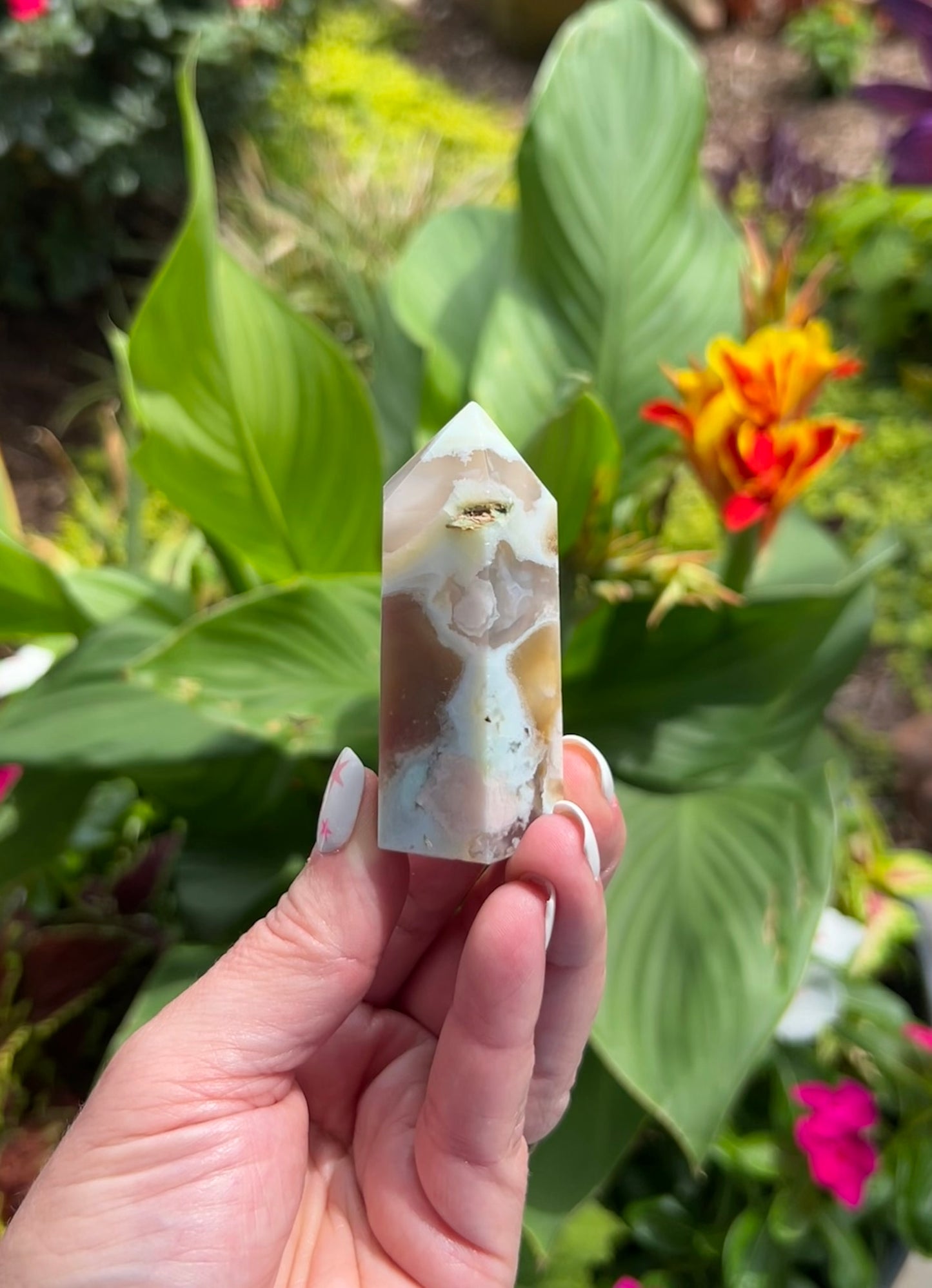 Green Flower Agate Tower (2.3") - #D