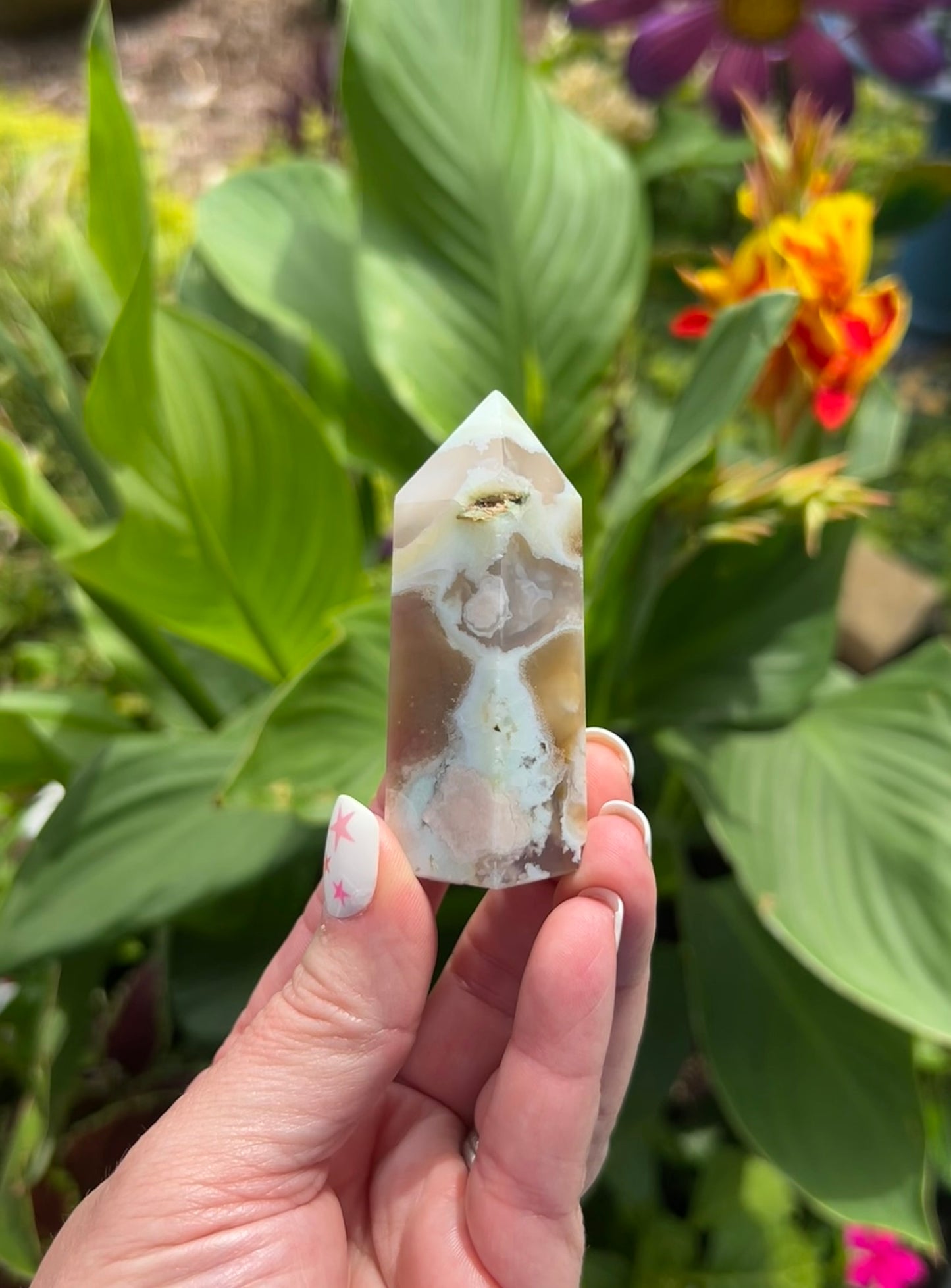 Green Flower Agate Tower (2.3") - #D