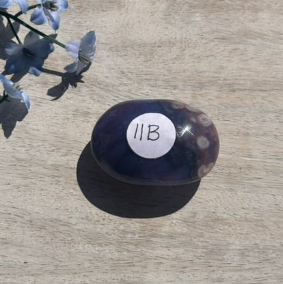 Blue Flower Agate Palm Stone - 11B