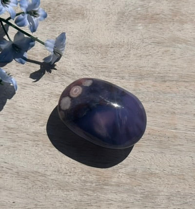 Blue Flower Agate Palm Stone - 11B
