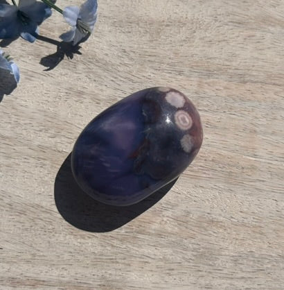 Blue Flower Agate Palm Stone - 11B