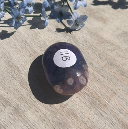 Blue Flower Agate Palm Stone - 11B