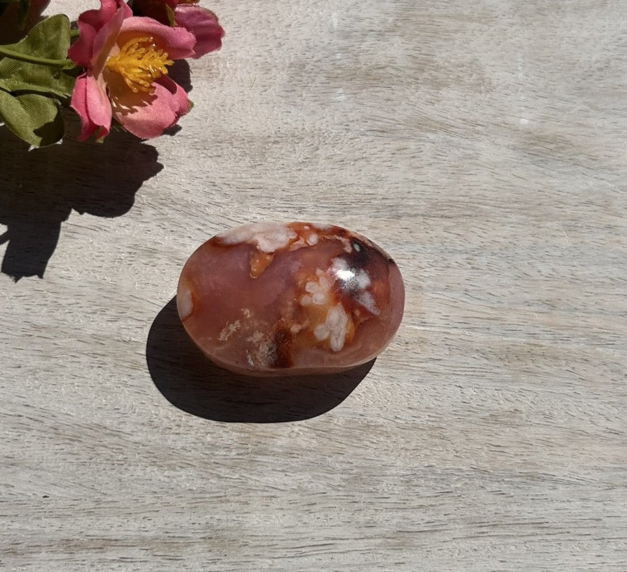 Carnelian Flower Agate Palm Stone - 06A