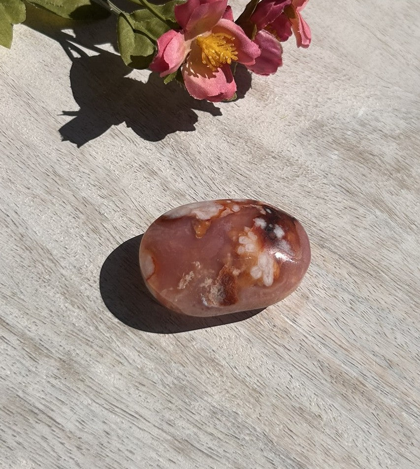 Carnelian Flower Agate Palm Stone - 06A