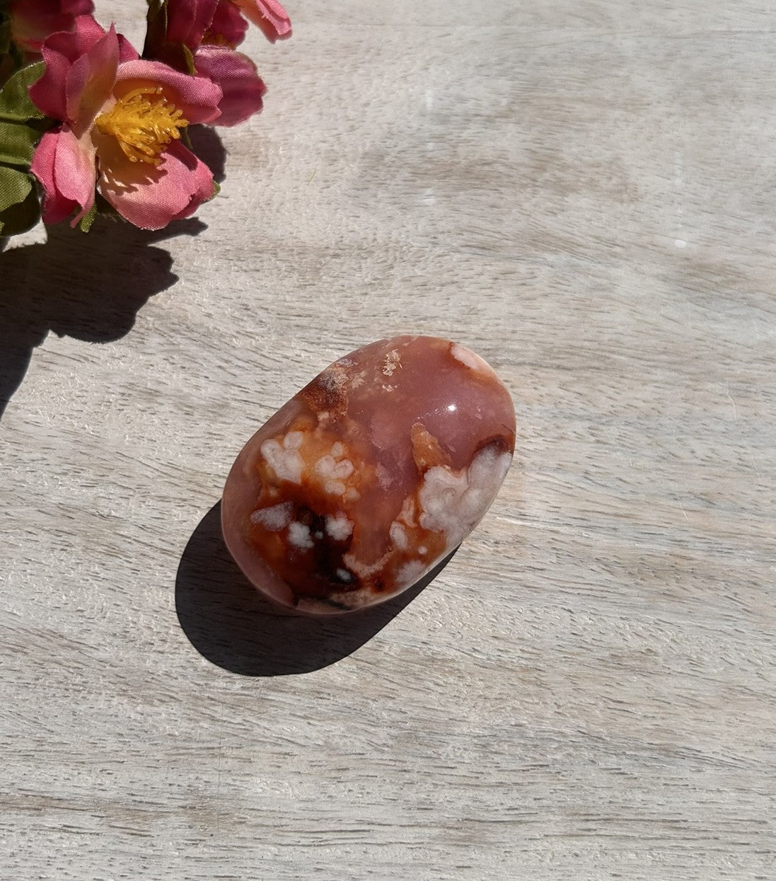 Carnelian Flower Agate Palm Stone - 06A