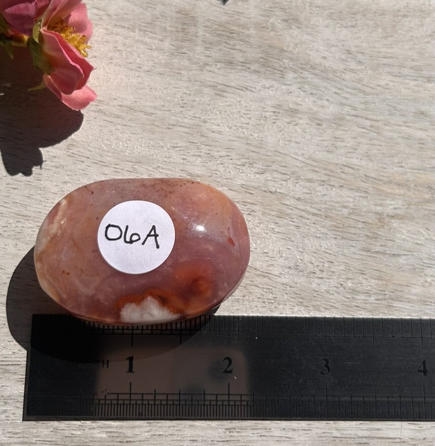 Carnelian Flower Agate Palm Stone - 06A