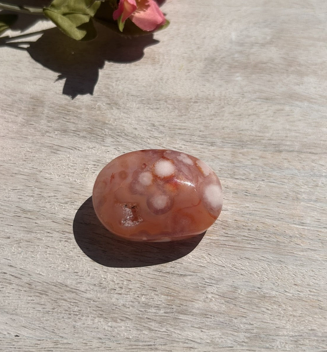 Carnelian Flower Agate Palm Stone - 06C