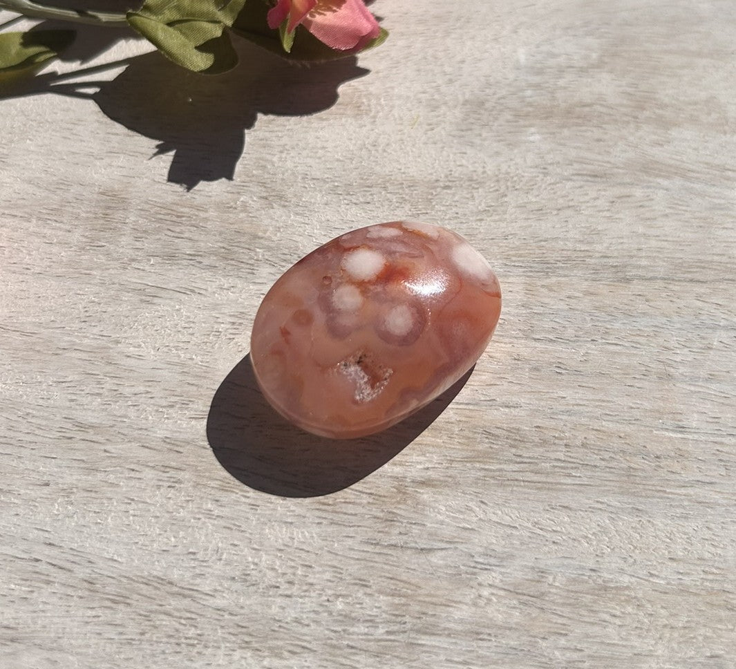Carnelian Flower Agate Palm Stone - 06C