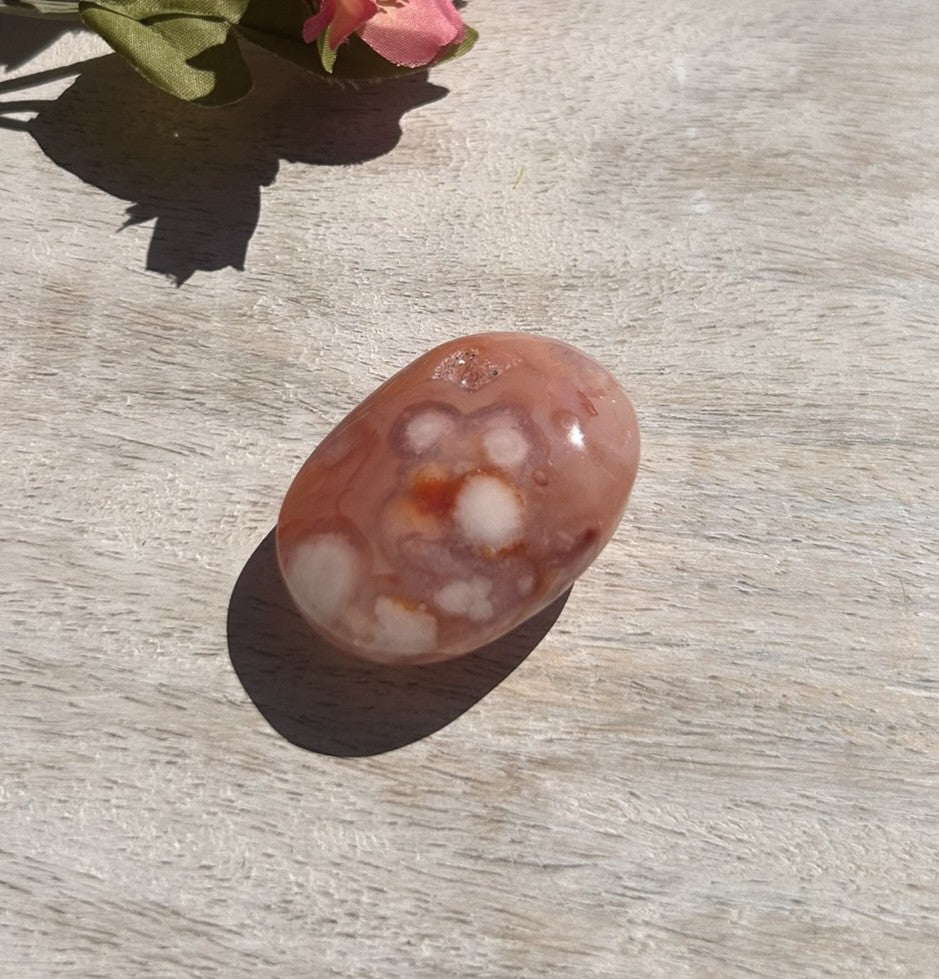 Carnelian Flower Agate Palm Stone - 06C