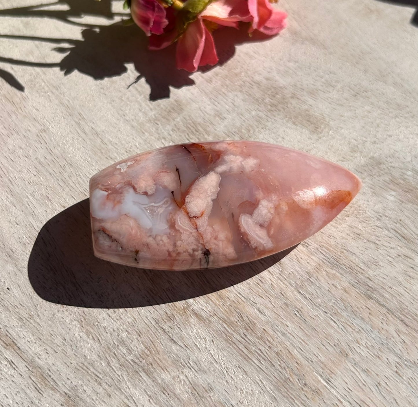 Pink Carnelian Flower Agate Flame - 1C
