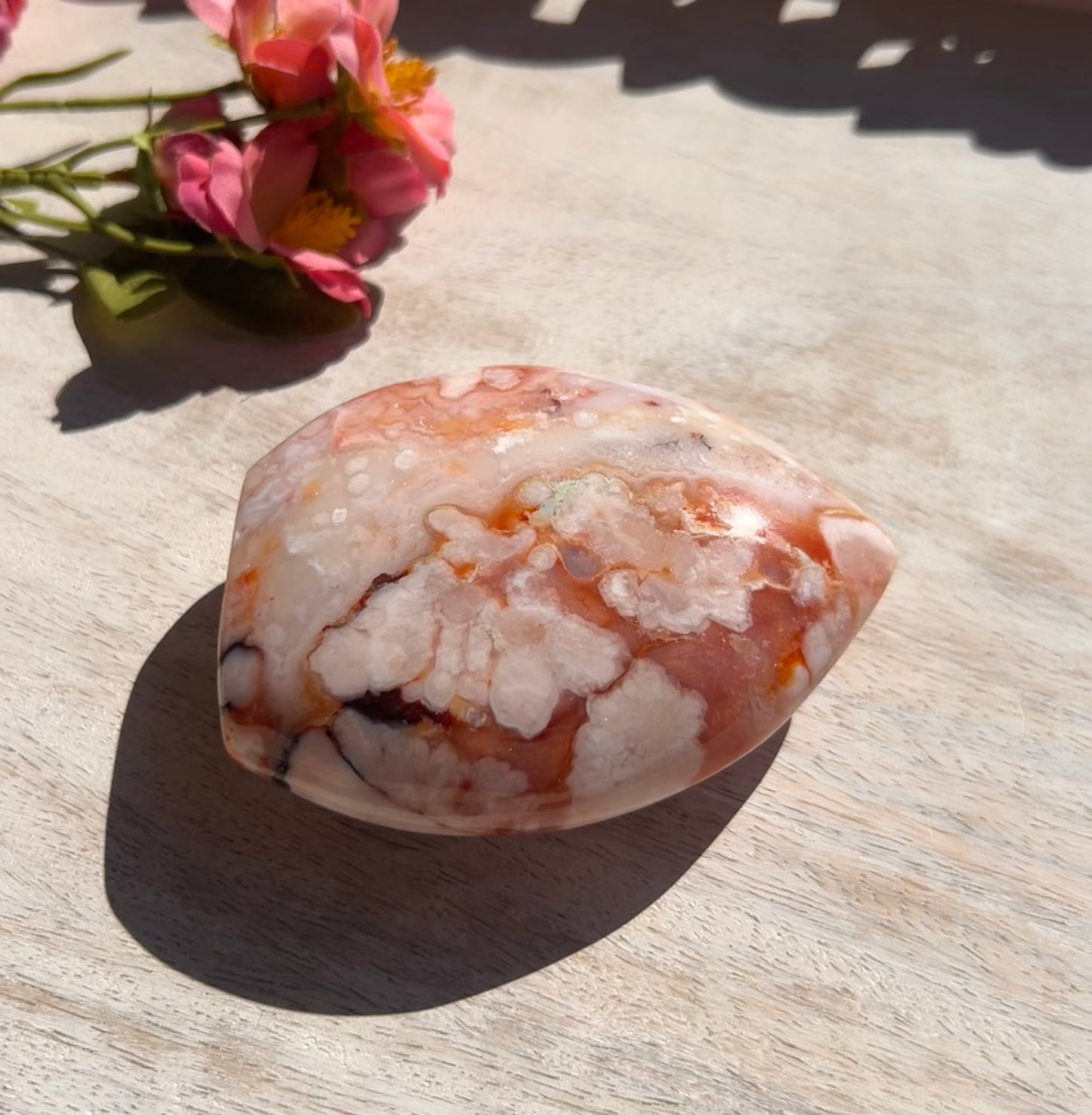 Pink Carnelian Flower Agate Flame - 1A