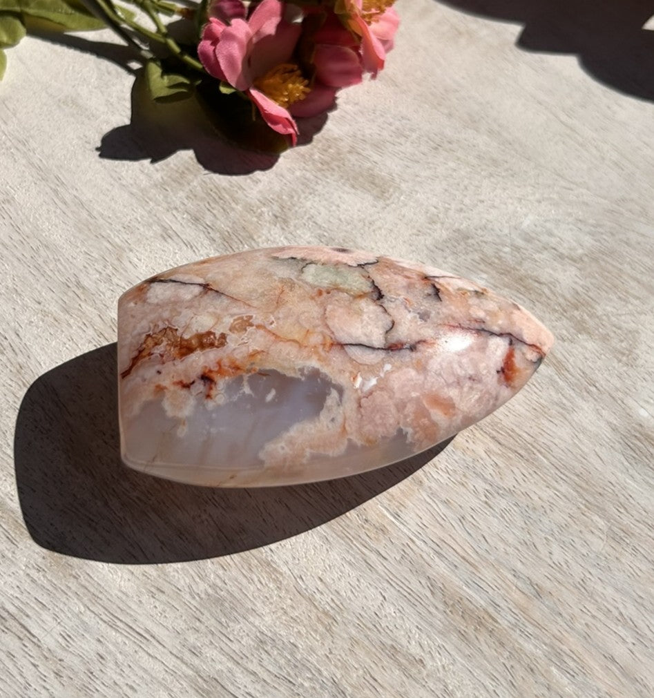 Pink Carnelian Flower Agate Flame - 1E