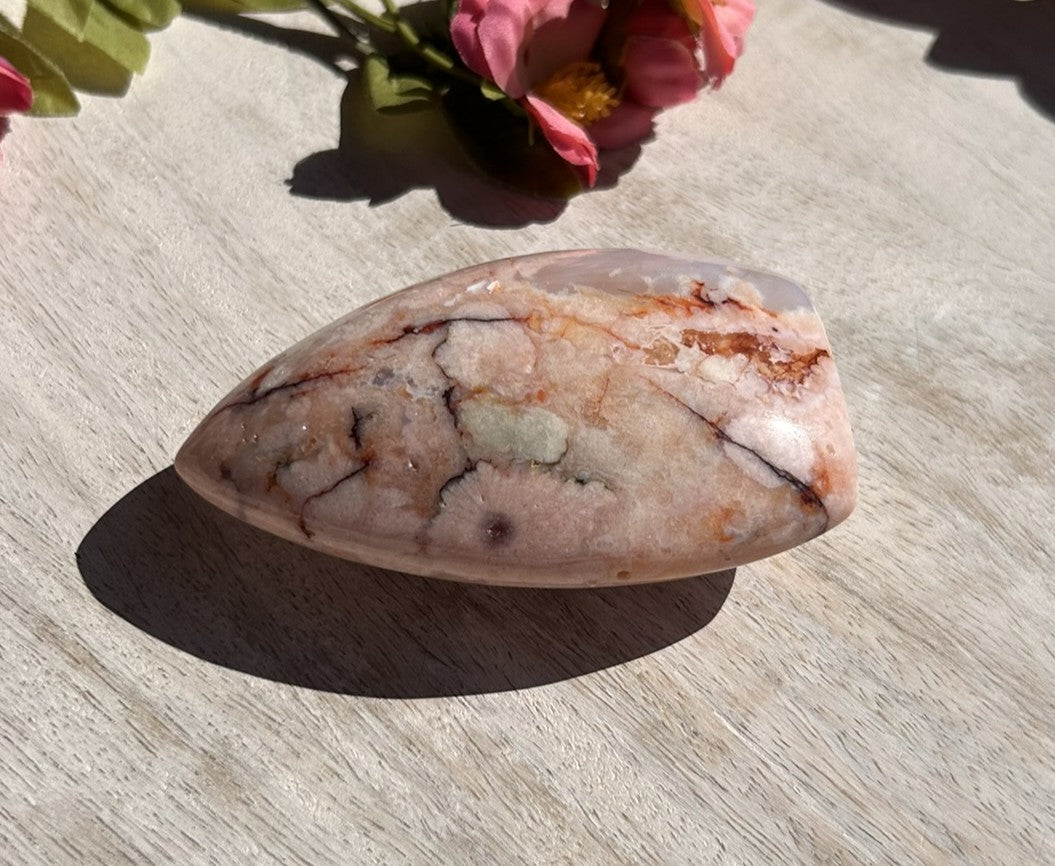 Pink Carnelian Flower Agate Flame - 1E