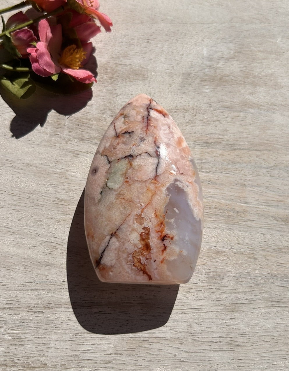 Pink Carnelian Flower Agate Flame - 1E