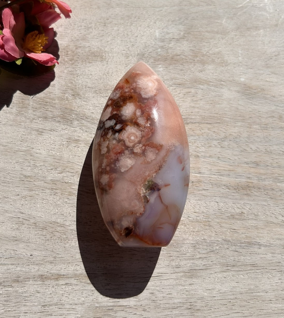 Pink Carnelian Flower Agate Flame - 1B