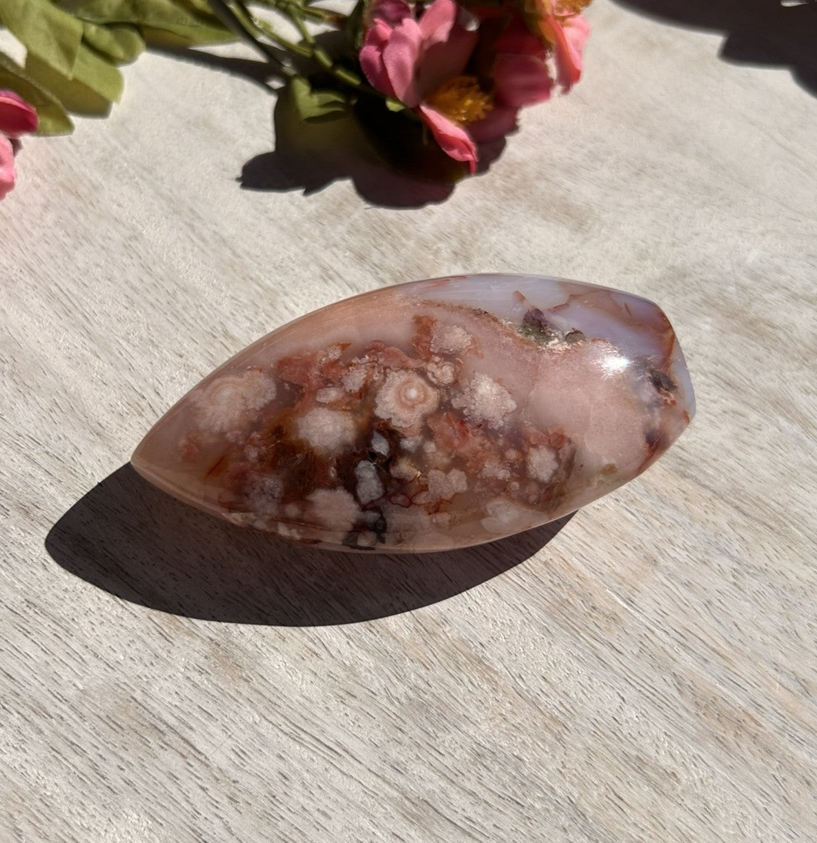 Pink Carnelian Flower Agate Flame - 1B