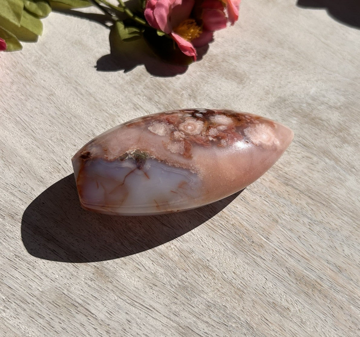 Pink Carnelian Flower Agate Flame - 1B