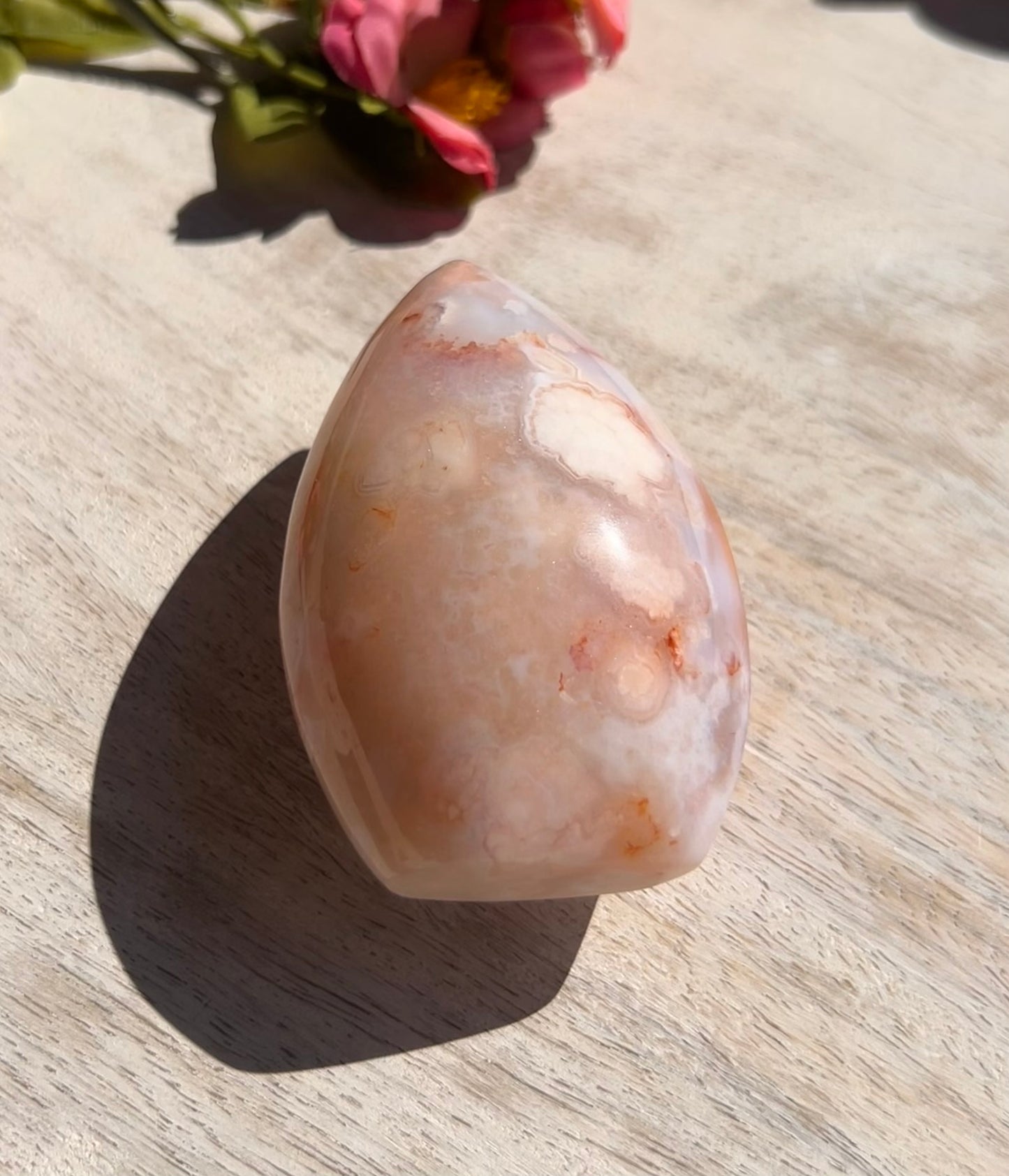 Pink Carnelian Flower Agate Flame - 1D