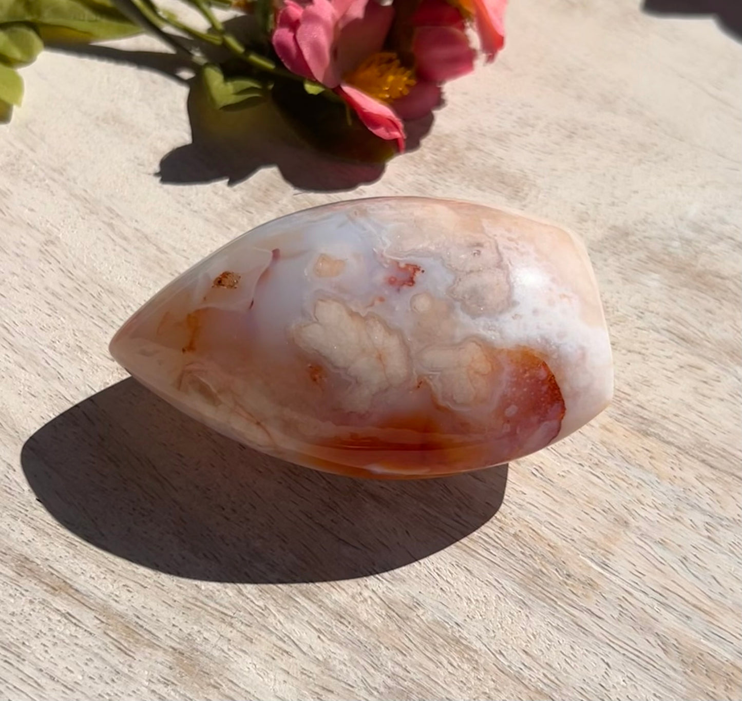 Pink Carnelian Flower Agate Flame - 1D