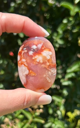 Carnelian Flower Agate Palm Stone - 06A