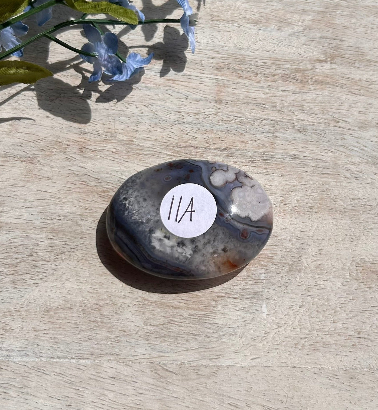 Blue Flower Agate Palm Stone -  11A