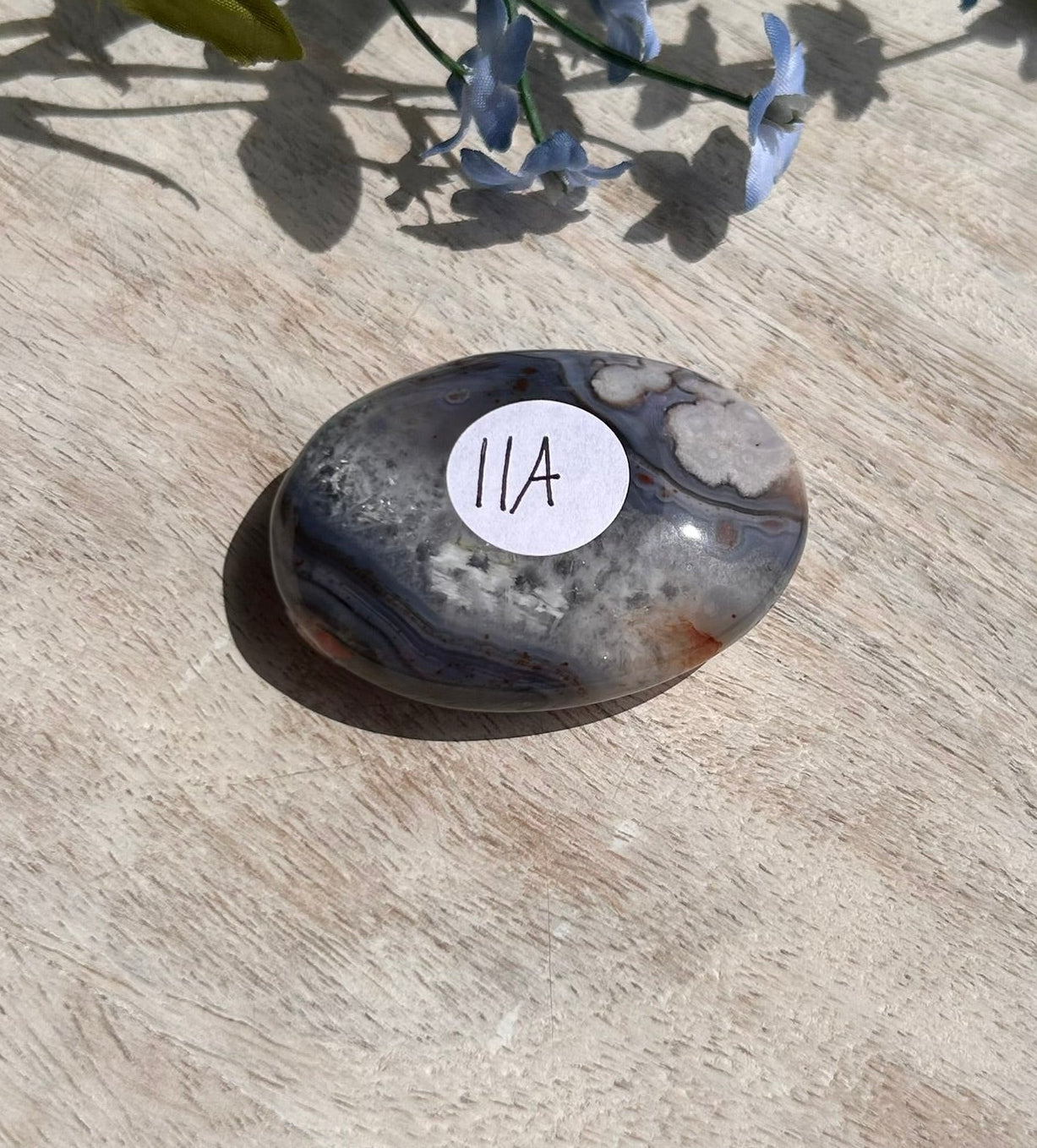 Blue Flower Agate Palm Stone -  11A