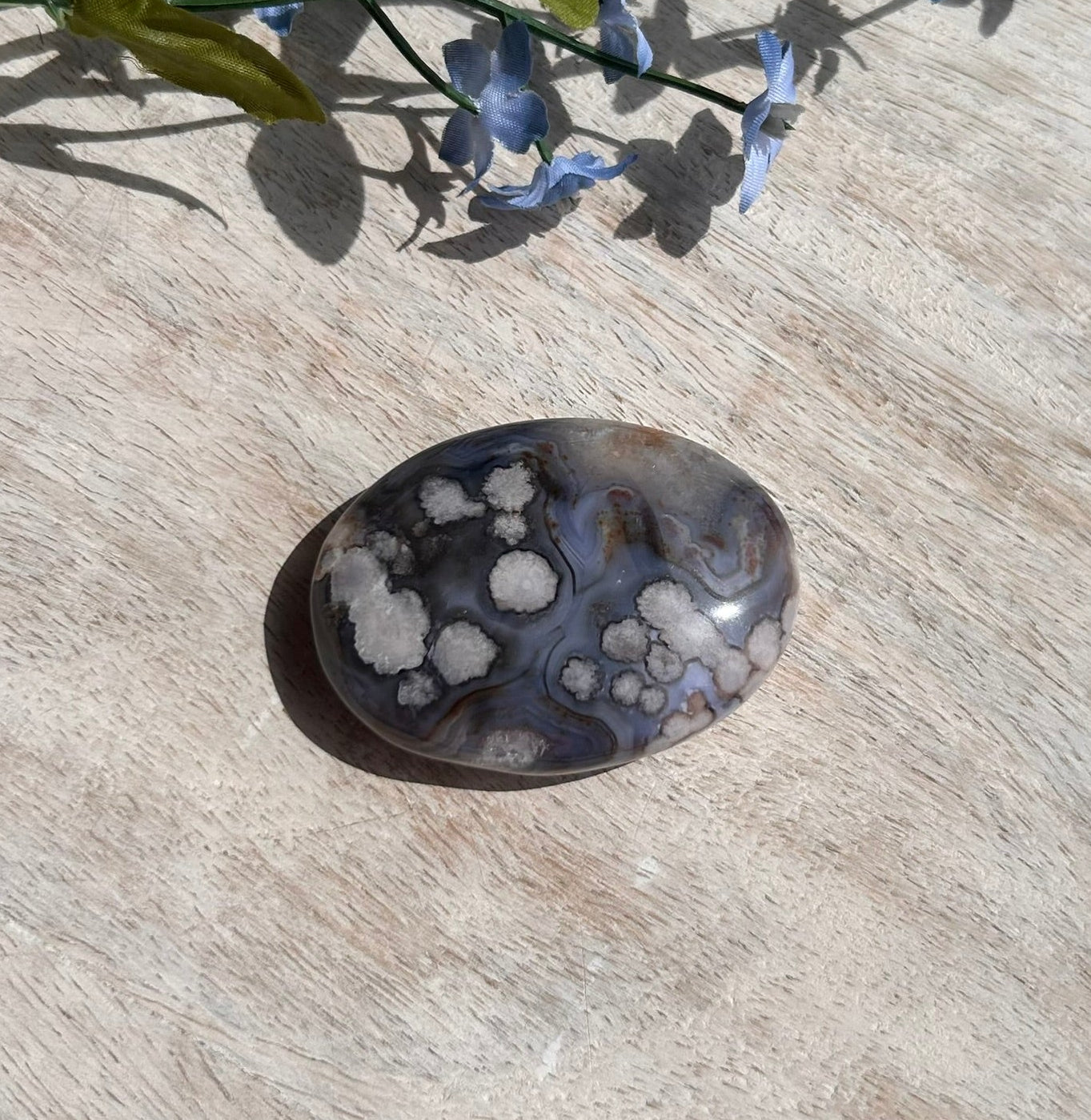 Blue Flower Agate Palm Stone -  11A