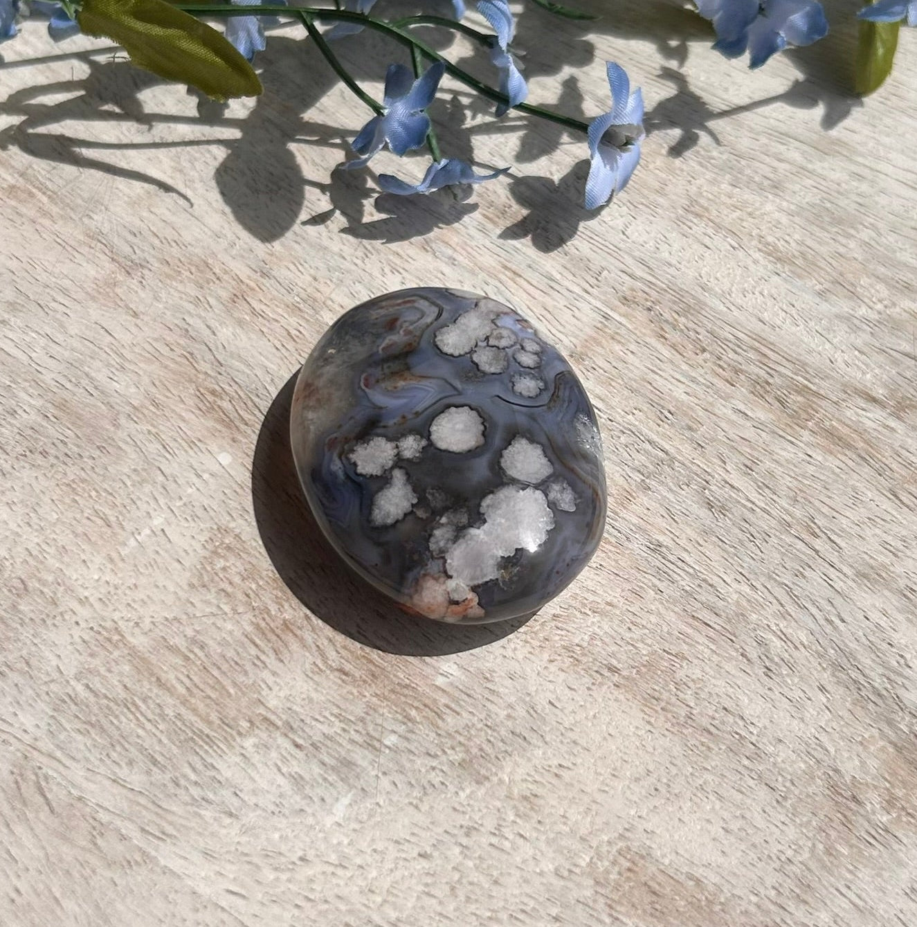 Blue Flower Agate Palm Stone -  11A