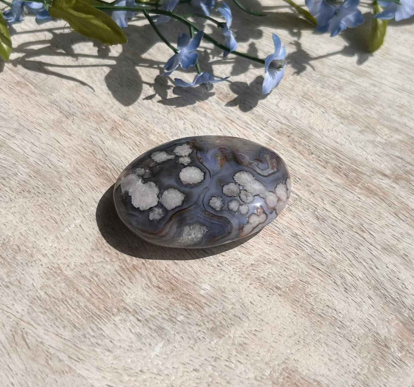 Blue Flower Agate Palm Stone -  11A