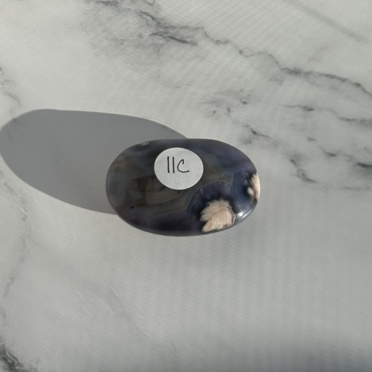 Blue Flower Agate Palm Stone - 11C