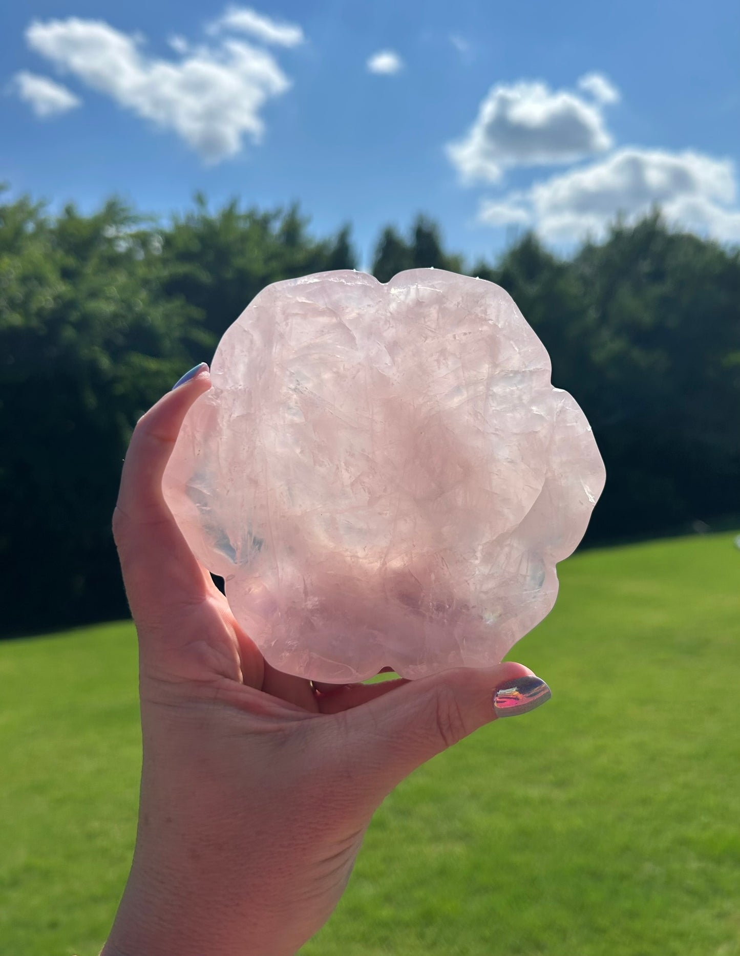 Beautiful Rose Quartz Flower Bowl (4.5") - #B