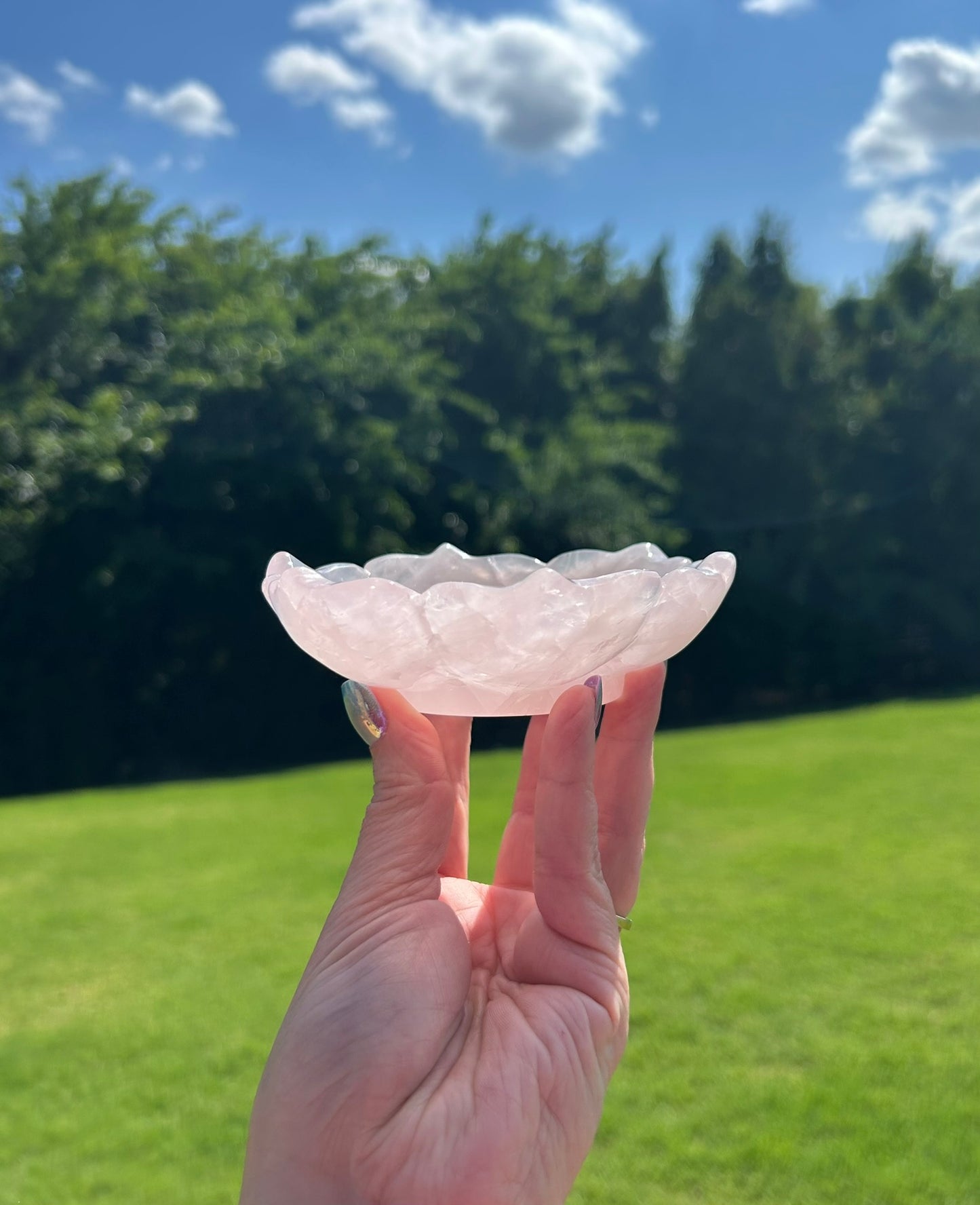 Beautiful Rose Quartz Flower Bowl (4.5") - #B