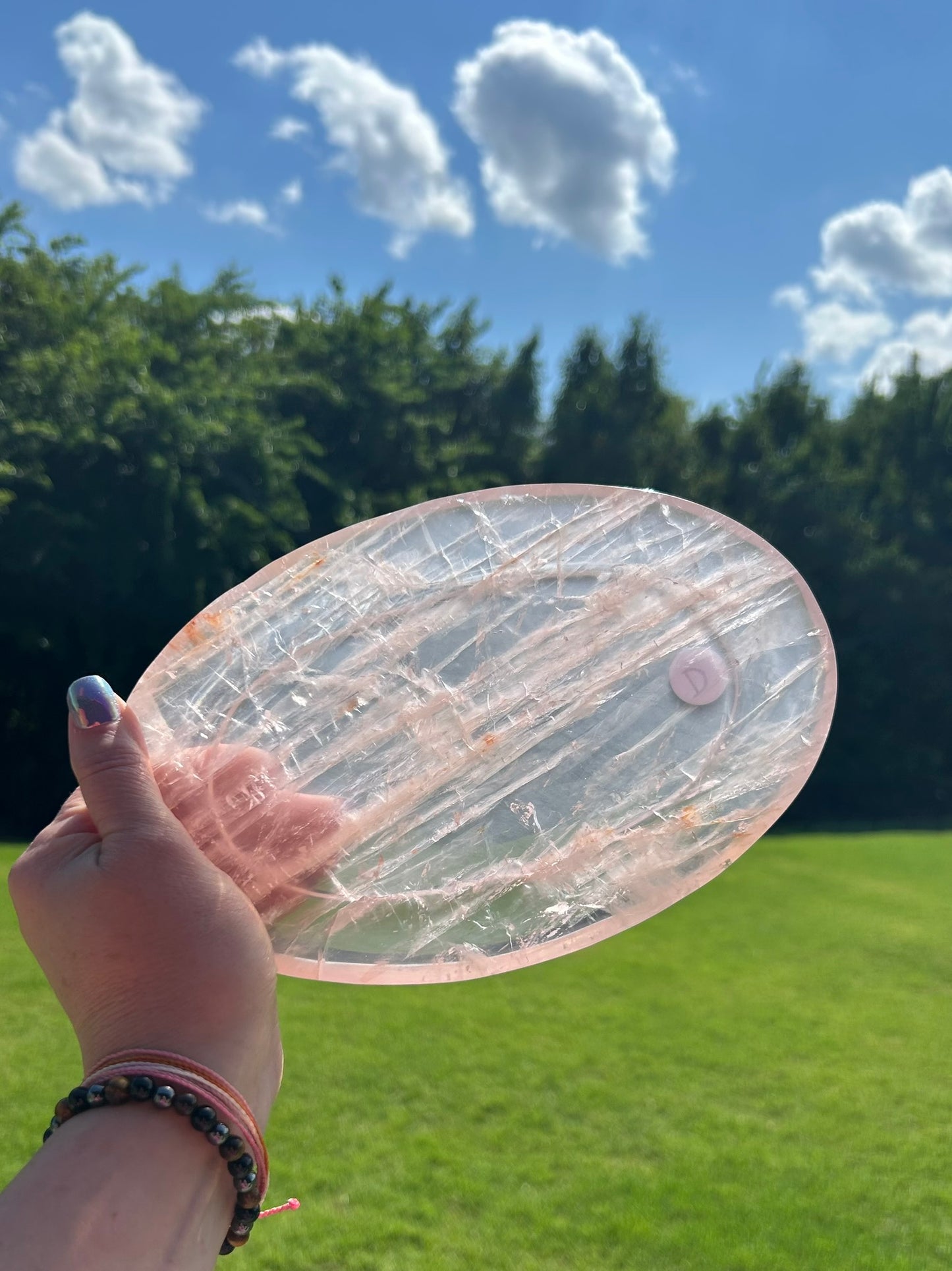Beautiful Rose Quartz Large Oval Plate (8.8" x 5.6") - #D