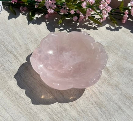 Beautiful Rose Quartz Flower Bowl (4.5") - #B