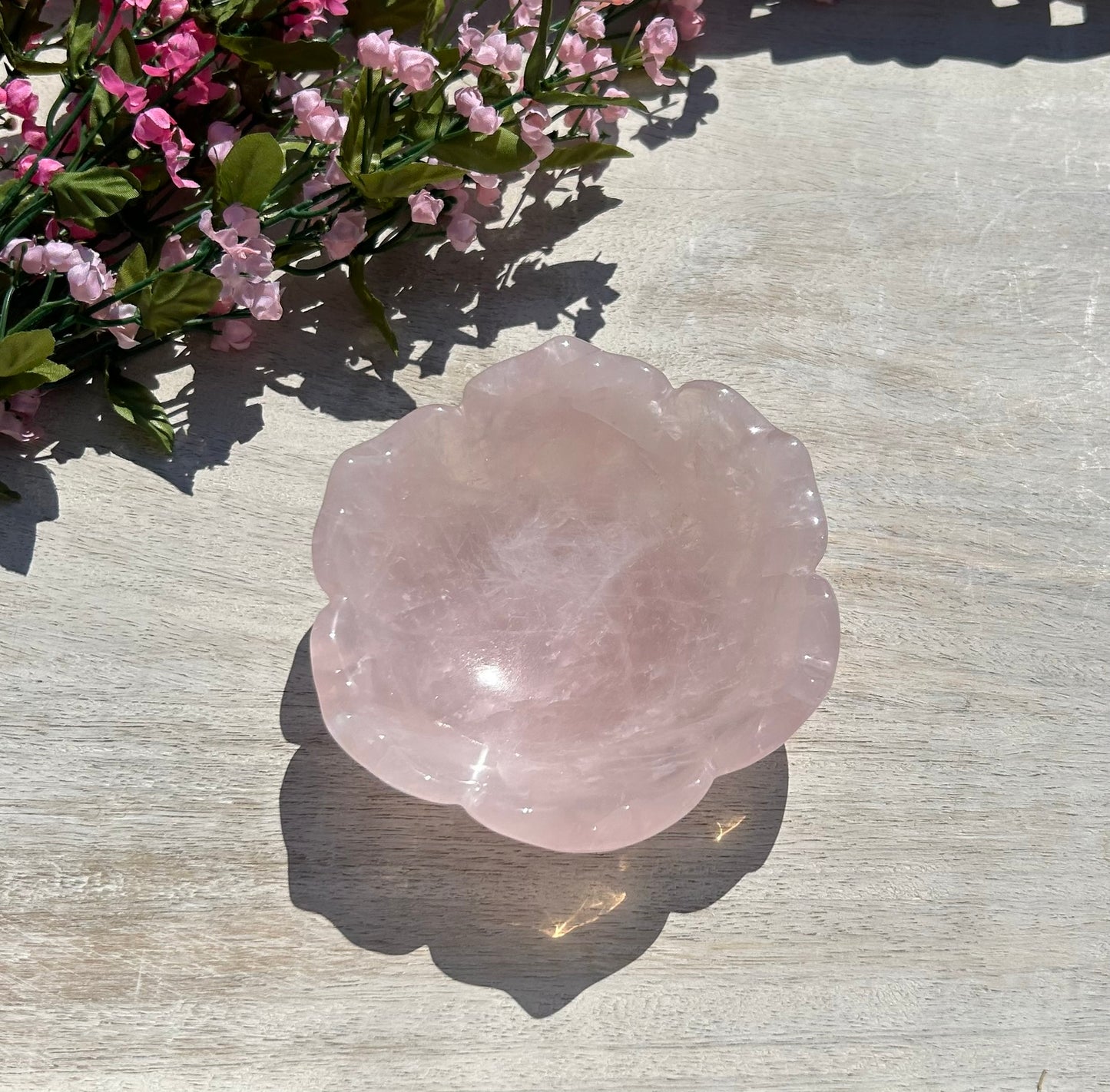Beautiful Rose Quartz Flower Bowl (4.5") - #B