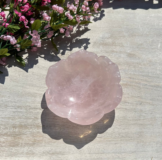Beautiful Rose Quartz Flower Bowl (4.5") - #B