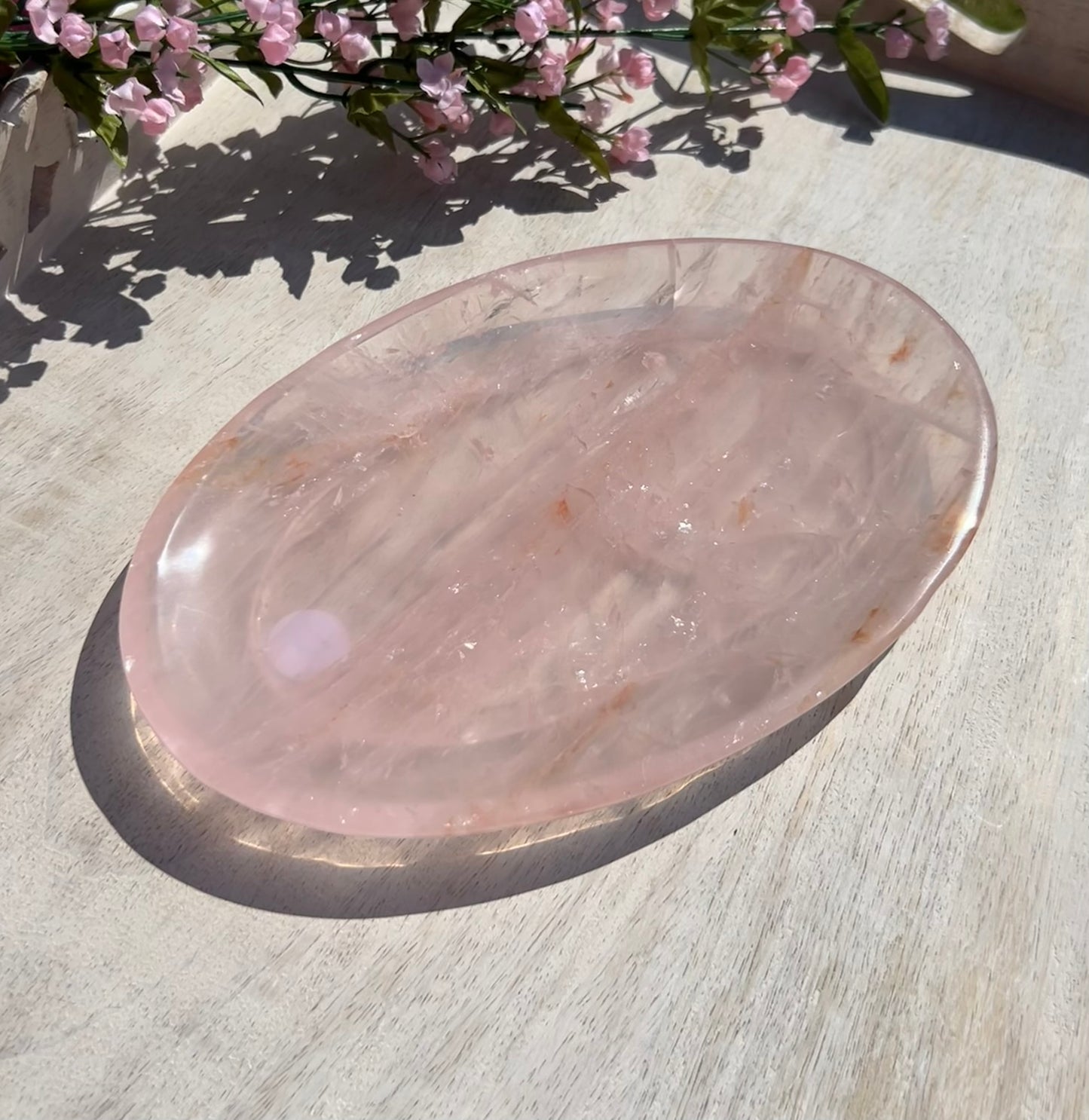 Beautiful Rose Quartz Large Oval Plate (8.8" x 5.6") - #D