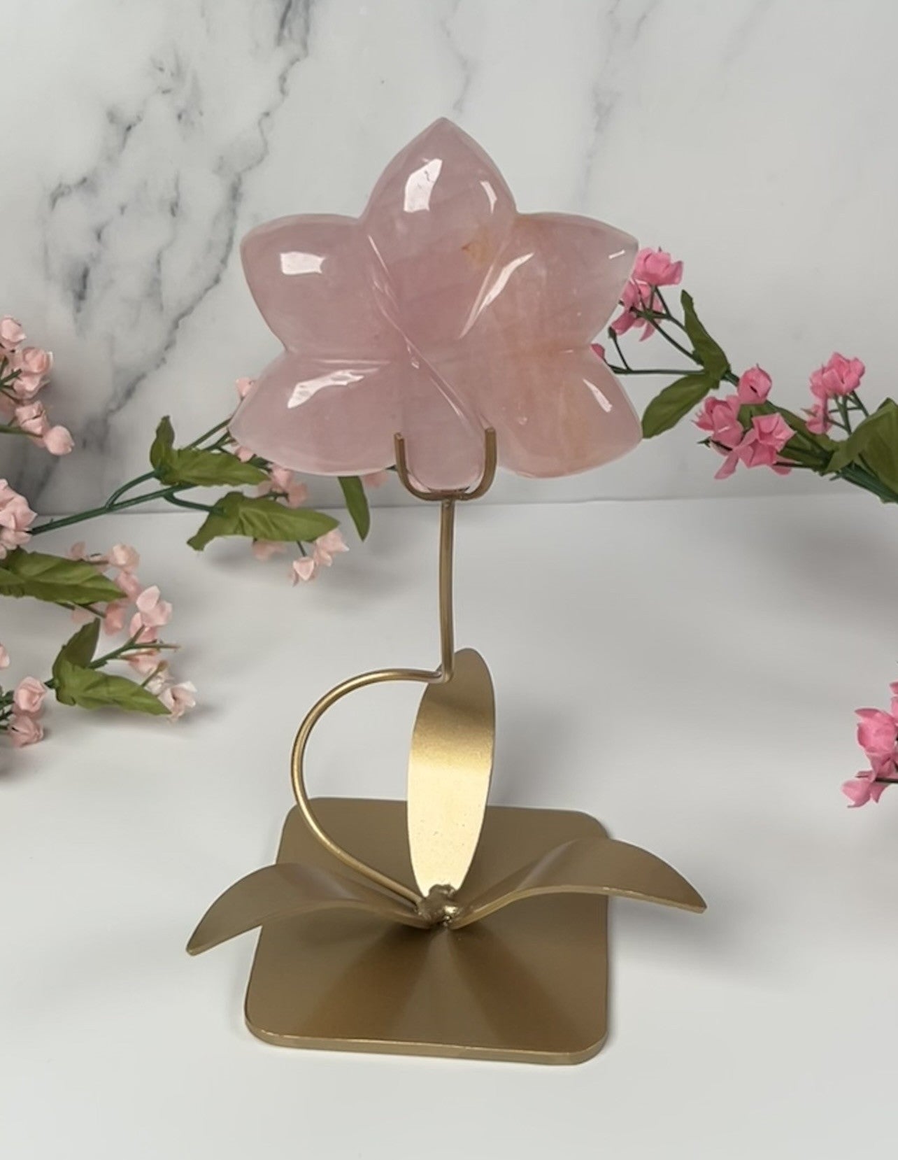Natural Rose Quartz Orchid Flower (Stand included) - #B