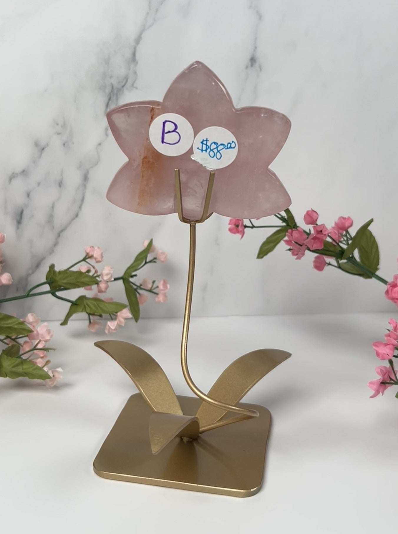 Natural Rose Quartz Orchid Flower (Stand included) - #B