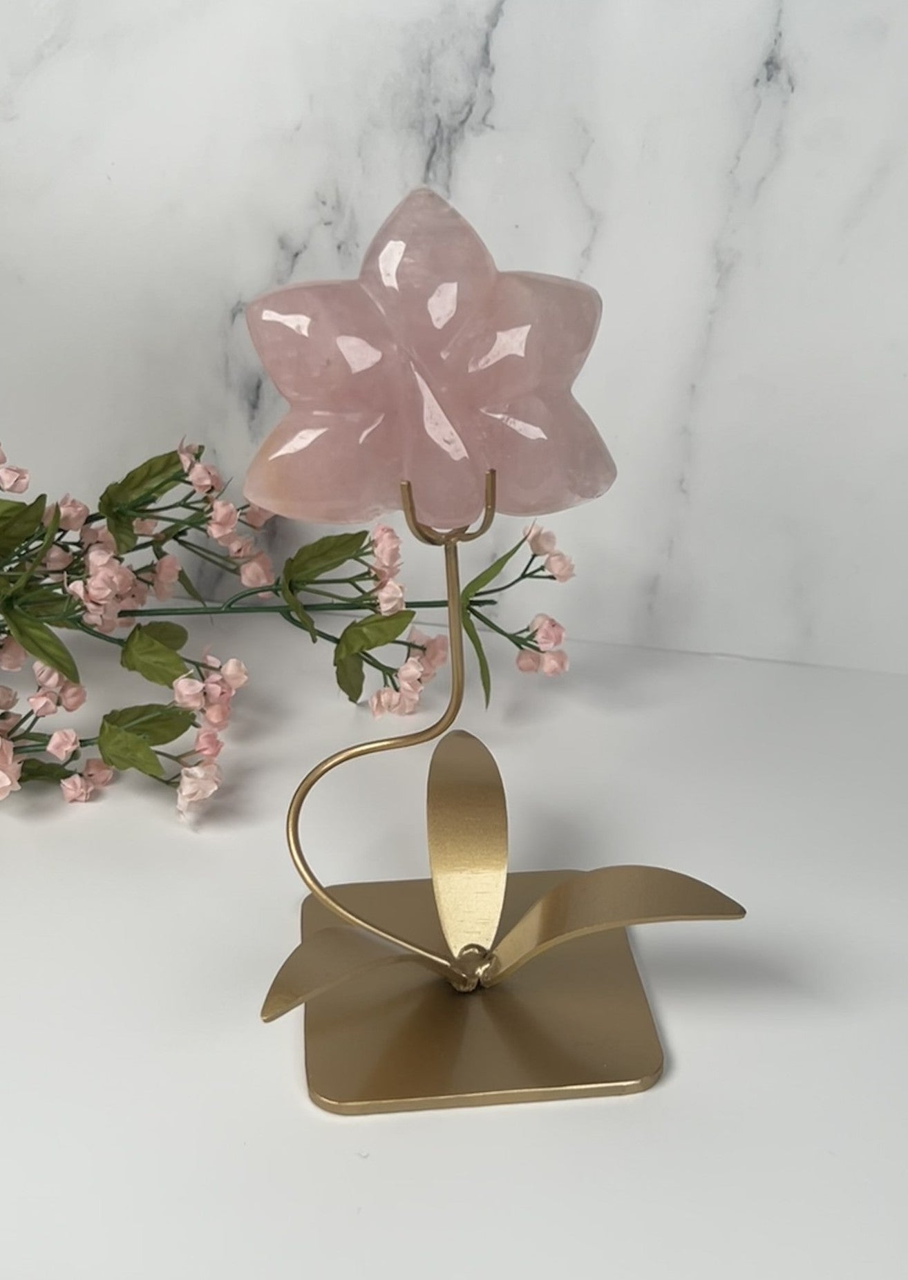 Natural Rose Quartz Orchid Flower (Stand included) - #A
