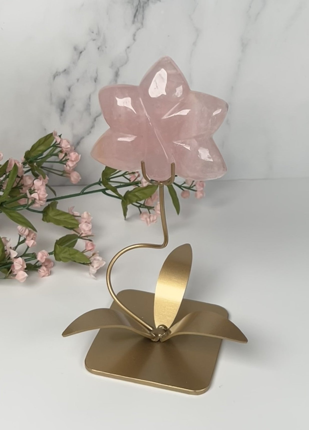 Natural Rose Quartz Orchid Flower (Stand included) - #A