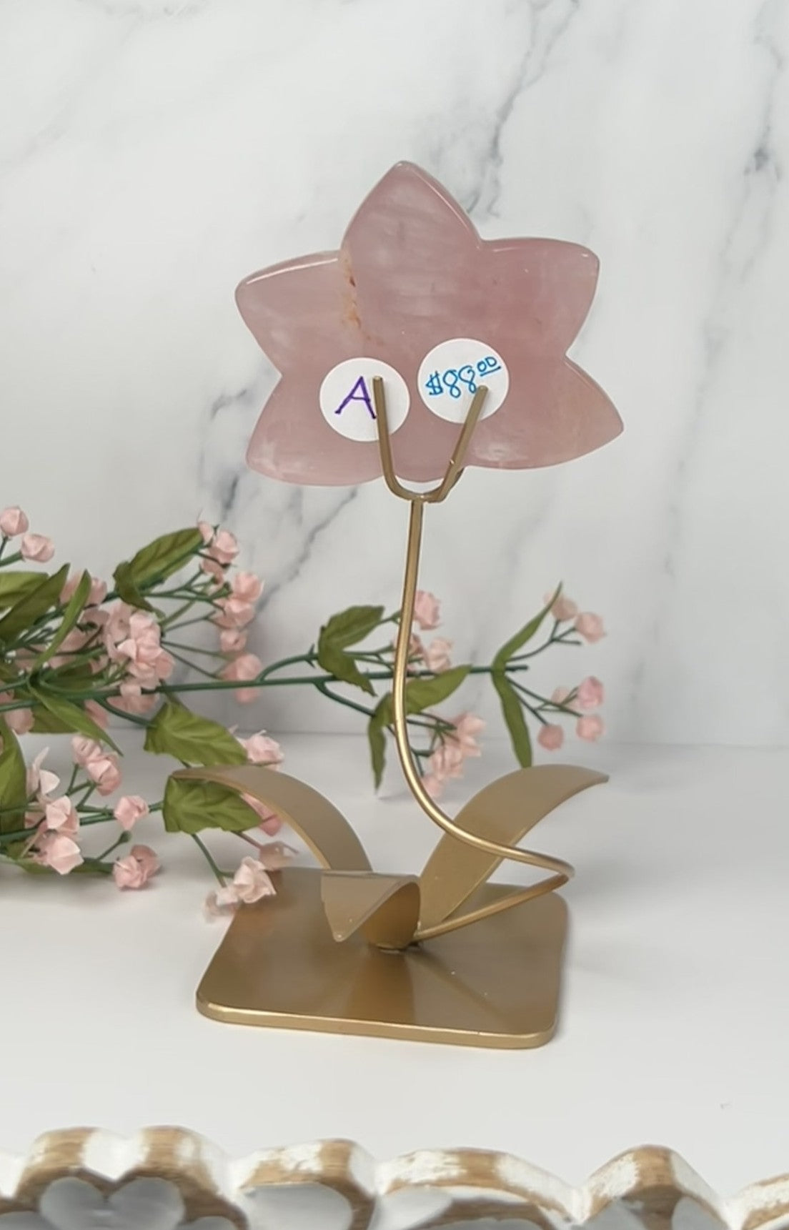 Natural Rose Quartz Orchid Flower (Stand included) - #A