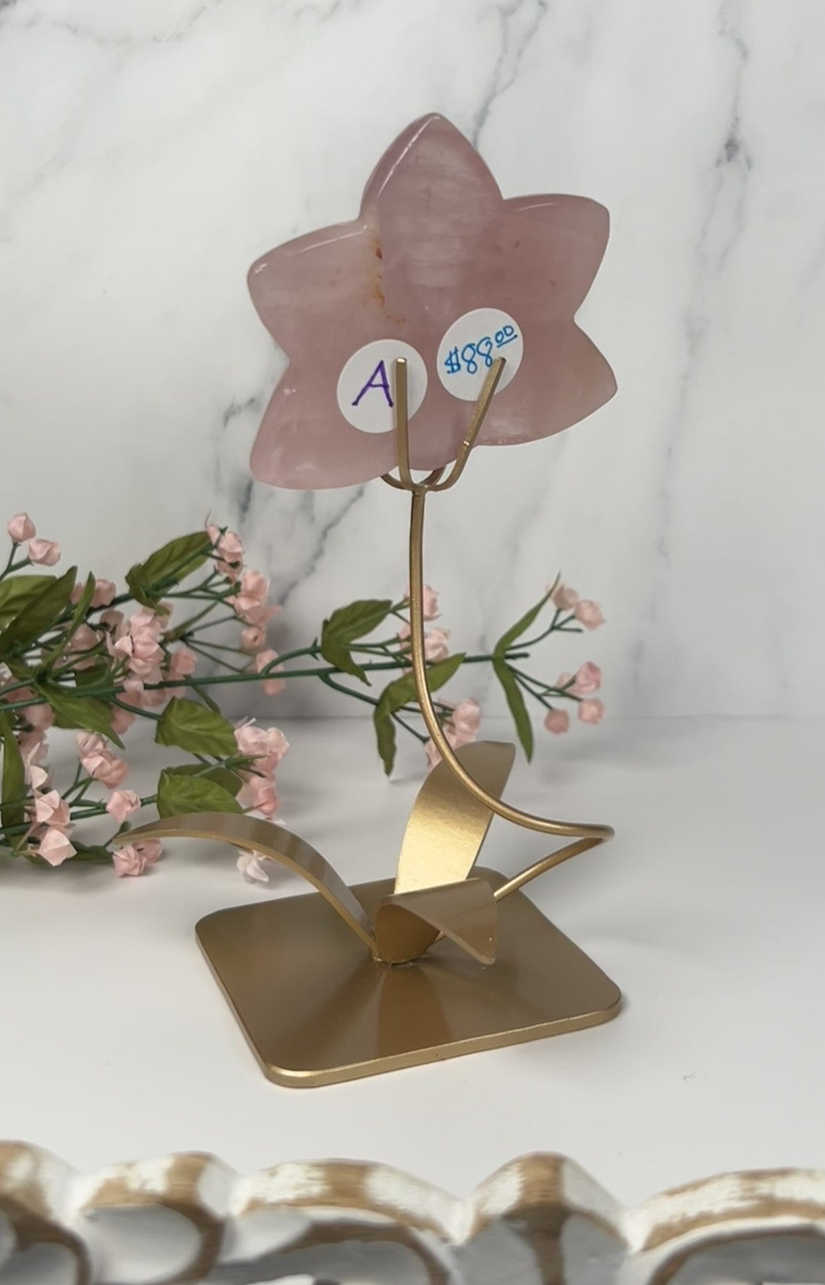 Natural Rose Quartz Orchid Flower (Stand included) - #A