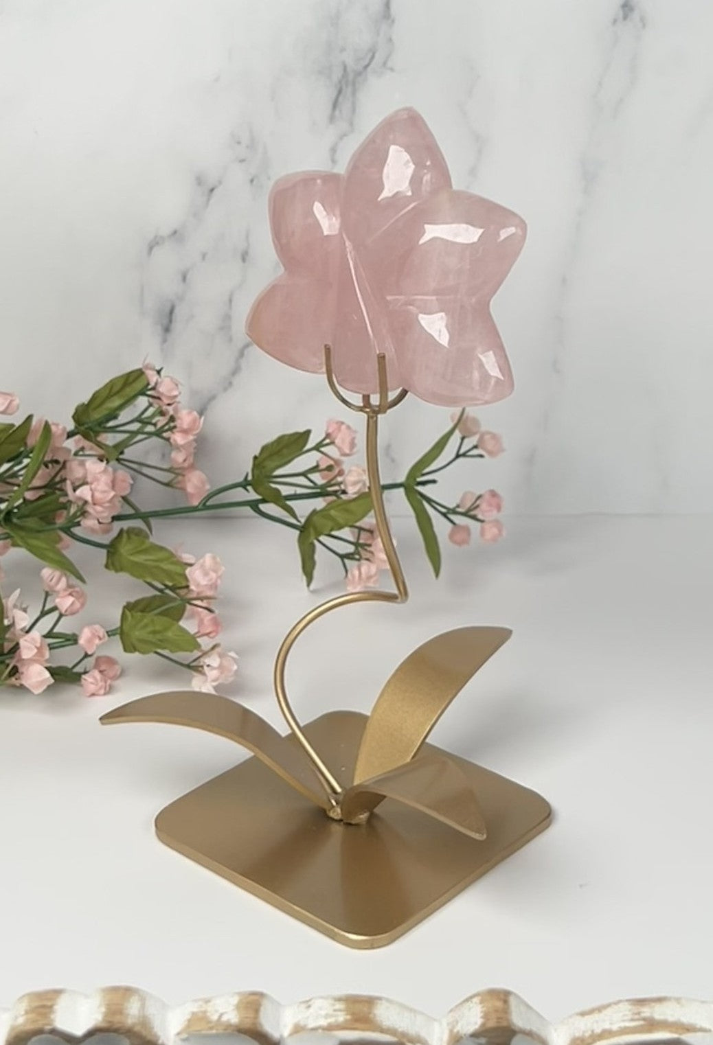 Natural Rose Quartz Orchid Flower (Stand included) - #A
